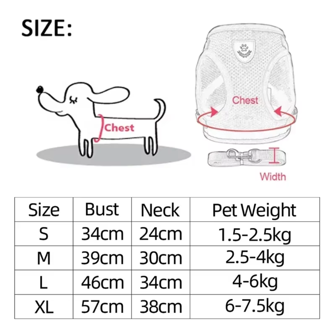 Adjustable Mesh Cat & Dog Harness with Leash